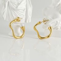 Simple Style Solid Color Stainless Steel Inlay Pearl Earrings 1 Pair main image 2