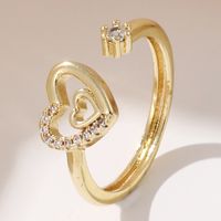 Fashion Heart Shape Copper Plating Zircon Open Ring sku image 2