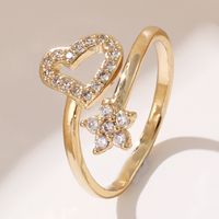 Fashion Heart Shape Copper Plating Zircon Open Ring sku image 3