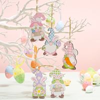 Birthday Rabbit Plaid Flower Wood Party Hanging Ornaments 1 Piece main image 1