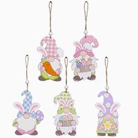 Birthday Rabbit Plaid Flower Wood Party Hanging Ornaments 1 Piece main image 2