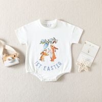 Easter Fashion Rabbit Letter Cotton Baby Rompers sku image 1