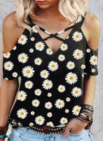 Women's T-shirt Short Sleeve T-shirts Printing Casual Sunflower Stripe American Flag main image 5