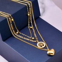 Fashion Heart Shape Titanium Steel Plating Zircon Layered Necklaces 1 Piece main image 3