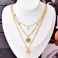 Fashion Heart Shape Titanium Steel Plating Zircon Layered Necklaces 1 Piece main image 1