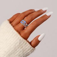 Fashion Chains Print Stainless Steel Asymmetrical Enamel Plating Open Ring 1 Piece main image 1