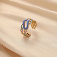 Fashion Chains Print Stainless Steel Asymmetrical Enamel Plating Open Ring 1 Piece main image 3
