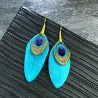 1 Pair Ethnic Style Owl Feather Patchwork Women's Drop Earrings main image 3