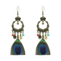 1 Pair Ethnic Style Owl Feather Patchwork Women's Drop Earrings sku image 4