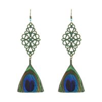 1 Pair Ethnic Style Owl Feather Patchwork Women's Drop Earrings sku image 1
