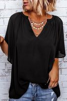 Women's Chiffon Shirt Short Sleeve Blouses Ruffles Casual Solid Color main image 4