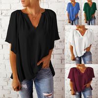 Women's Chiffon Shirt Half Sleeve Blouses Patchwork Casual Solid Color main image 1