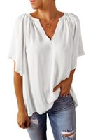 Women's Chiffon Shirt Short Sleeve Blouses Ruffles Casual Solid Color main image 2