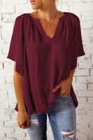 Women's Chiffon Shirt Short Sleeve Blouses Ruffles Casual Solid Color main image 3