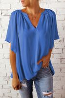 Women's Chiffon Shirt Short Sleeve Blouses Ruffles Casual Solid Color main image 5