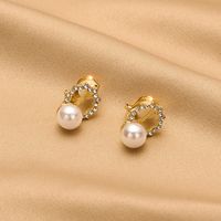 1 Paire Mode Géométrique Alliage Placage Perles Artificielles Strass Femmes Clips D'oreille sku image 20