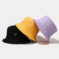 Women's Simple Style Smiley Face Embroidery Flat Eaves Bucket Hat main image 1