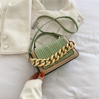 Women's Small All Seasons Pu Leather Color Block Basic Chain Square Lock Clasp Handbag sku image 2