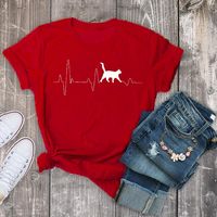 T-shirt Für Damen Kurzarm T-shirts Mit Streetwear-katze main image 5