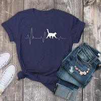 T-shirt Für Damen Kurzarm T-shirts Mit Streetwear-katze main image 2