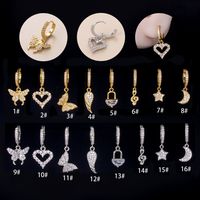 Fashion Heart Shape Butterfly Copper Plating Inlay Zircon Ear Studs 1 Piece sku image 1