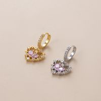 Fashion Water Droplets Heart Shape Copper Plating Inlay Zircon Ear Studs 1 Piece main image 3