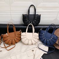 Women's Medium Summer Pu Leather Solid Color Vintage Style Semicircle Zipper Saddle Bag main image 1