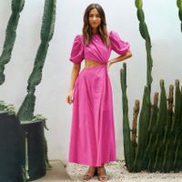 Women's A-line Skirt Fashion Round Neck Patchwork Short Sleeve Solid Color Maxi Long Dress Daily main image 1