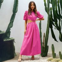 Women's A-line Skirt Fashion Round Neck Patchwork Short Sleeve Solid Color Maxi Long Dress Daily main image 2