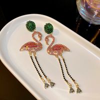 1 Pair Fashion Flamingo Alloy Inlay Rhinestones Women's Drop Earrings sku image 1