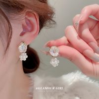 1 Pair Fashion Flower Alloy Inlay Artificial Pearls Rhinestones Women's Drop Earrings main image 4