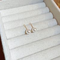 1 Pair Fashion Round Imitation Pearl Plating Women's Ear Studs sku image 1