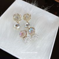 1 Pair Fashion Flower Alloy Inlay Artificial Pearls Rhinestones Women's Drop Earrings main image 2