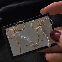 1 Paire Mode Forme De Cœur Noeud D'arc Métal Incruster Perles Artificielles Strass Femmes Boucles D'oreilles sku image 10