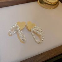 1 Pair Fashion Heart Shape Bow Knot Metal Inlay Artificial Pearls Rhinestones Women's Drop Earrings sku image 17