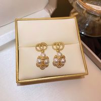 1 Pair Fashion Heart Shape Bow Knot Metal Inlay Artificial Pearls Rhinestones Women's Drop Earrings sku image 13