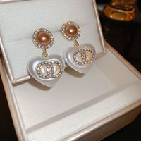 1 Pair Fashion Heart Shape Bow Knot Metal Inlay Artificial Pearls Rhinestones Women's Drop Earrings sku image 24