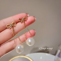 1 Pair Fashion Heart Shape Bow Knot Alloy Stoving Varnish Inlay Pearl Women's Drop Earrings sku image 13