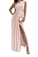 Women's Party Dress Fashion Diagonal Collar Slit Patchwork Sleeveless Solid Color Maxi Long Dress Banquet main image 3