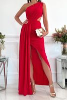 Women's Party Dress Fashion Diagonal Collar Slit Patchwork Sleeveless Solid Color Maxi Long Dress Banquet main image 4