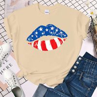 Streetwear Mouth American Flag Polyester Round Neck Short Sleeve Regular Sleeve Printing T-shirt main image 5