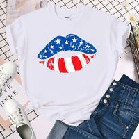 Streetwear Mouth American Flag Polyester Round Neck Short Sleeve Regular Sleeve Printing T-shirt main image 4