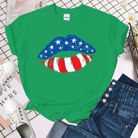 Streetwear Mouth American Flag Polyester Round Neck Short Sleeve Regular Sleeve Printing T-shirt main image 3