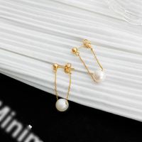 Simple Style Round Pearl Plating Drop Earrings 1 Pair main image 4