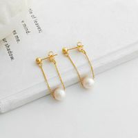 Simple Style Round Pearl Plating Drop Earrings 1 Pair main image 1
