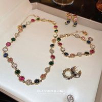 Fashion Round Copper Inlay Rhinestones Women's Bracelets Earrings Necklace main image 6