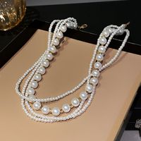 1 Piece Fashion Solid Color Imitation Pearl Alloy Beaded Women's Layered Necklaces sku image 1