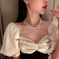 1 Piece Fashion Solid Color Imitation Pearl Alloy Beaded Women's Layered Necklaces main image 2