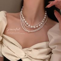 1 Piece Fashion Solid Color Imitation Pearl Alloy Beaded Women's Layered Necklaces main image 1