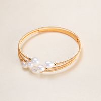 Simple Style Oval Pearl Copper Plating Inlay Pearl Bangle 1 Piece sku image 1